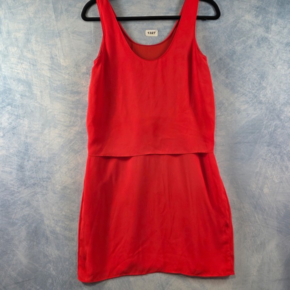 Amanda Uprichard Red Silk Front Tie Popover Mini Dress Petite P Sleeveless - Picture 5 of 7